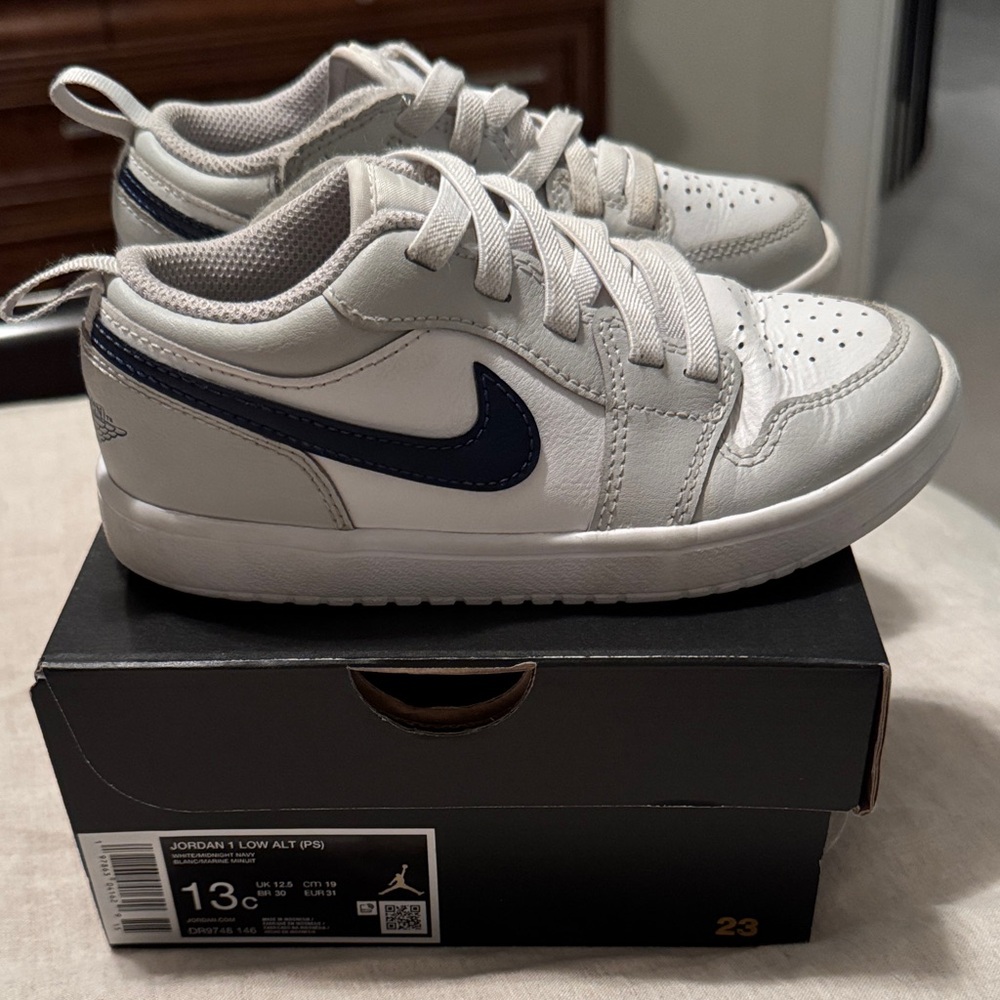Jordan Kids' White and Navy Sneakers